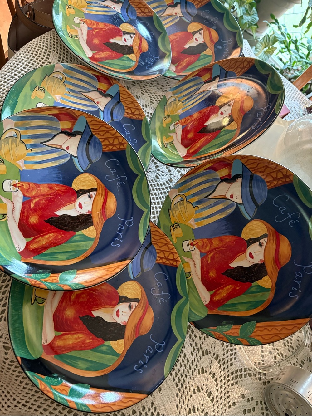 Cafe Paris Decorative Serving Plates - Red & Blue  (8)- Great for Displaying